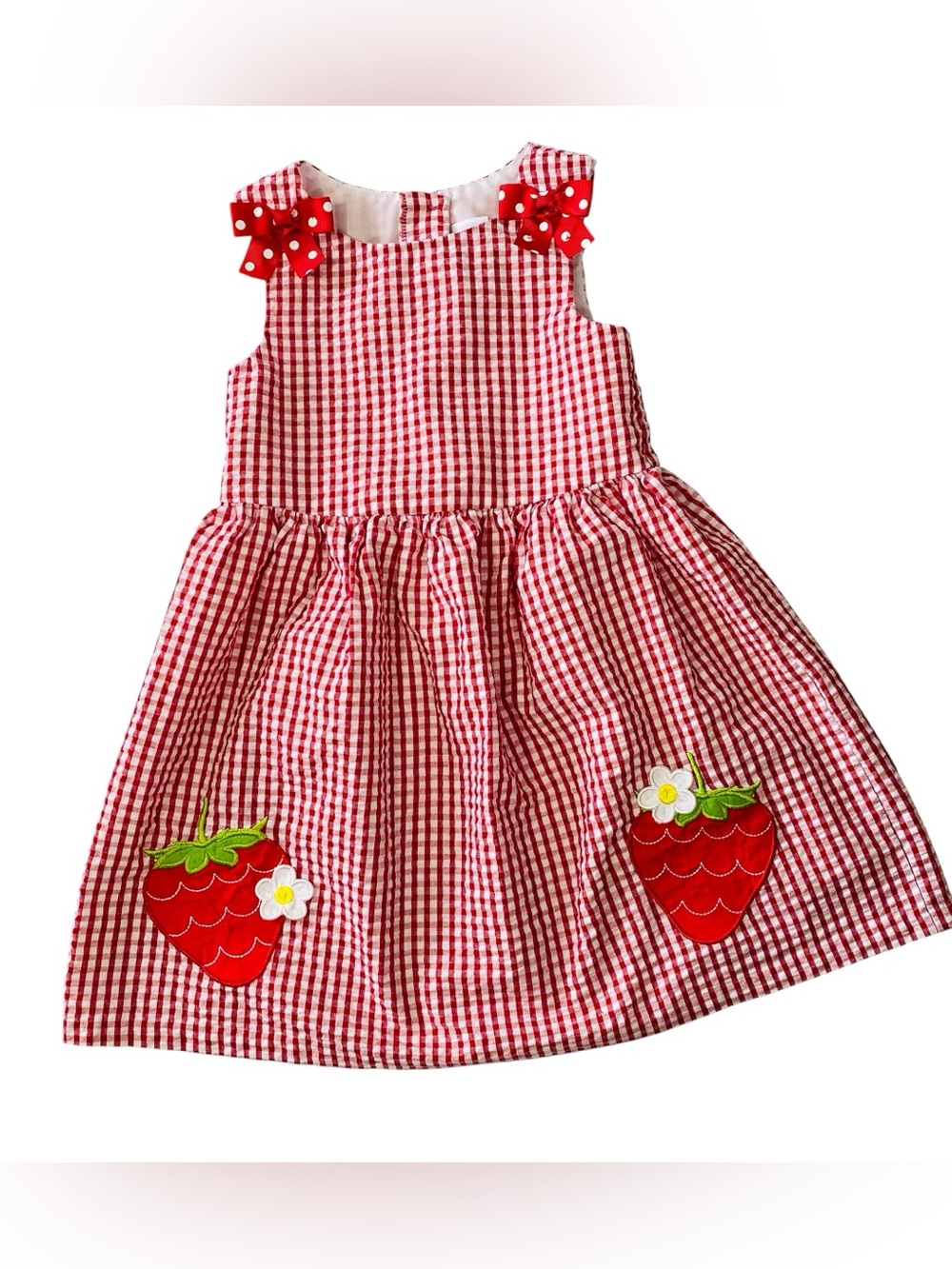 COUNTING DAISIES Seersucker Strawberry Dress